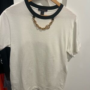 Louis Vuitton White T-Shirt with Gold Chain Detail